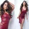 Stunning in a bodycon dress with thigh-high slit