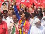 Communist Party of India candidate Abhay Taksal on the campaign trail