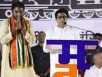 MNS's candidate Akhil Chitre with party chief Raj Thackeray launches election campaign