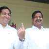BJP candidate from Airoli constituency Ganesh Naik along with family cast vote at Koparkhairane in Navi Mumbai