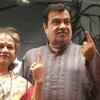 Union minister Nitin Gadkari and wife Kanchan, after casting their vote in Nagpur