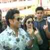 Mumbai: Sachin Tendulkar, wife Anjali and their son Arjun after casting their vote at a polling booth in Bandra (West)