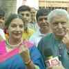 Shabana Azmi and Javed Akhtar after casting their vote at a polling booth in Mumbai