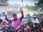 Rohit Rajendra Pawar celebrates victory