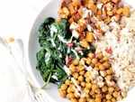 Chickpea, spinach and sweet potato brown rice bowl