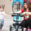 Malini Kapoor trains daughter to cycle