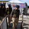 Heavy security deployment at Pandra market yard which has been converted as strong room for seven constituencies of Ranchi district
