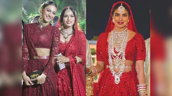 Sonyaa Ayodhya twins with Erica Fernandes in matching red outfits; takes inspiration from Priyanka Chopra’s wedding lehenga