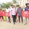 Progressive Democratic Students Union activists protest in Hyderabad's Osmania University against yesterday's violence in JNU