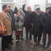 Himachal Pradesh leader of opposition Mukesh Aganihotri with other Congress MLAs protesteing outside State Assembly against the attack on  JNU students