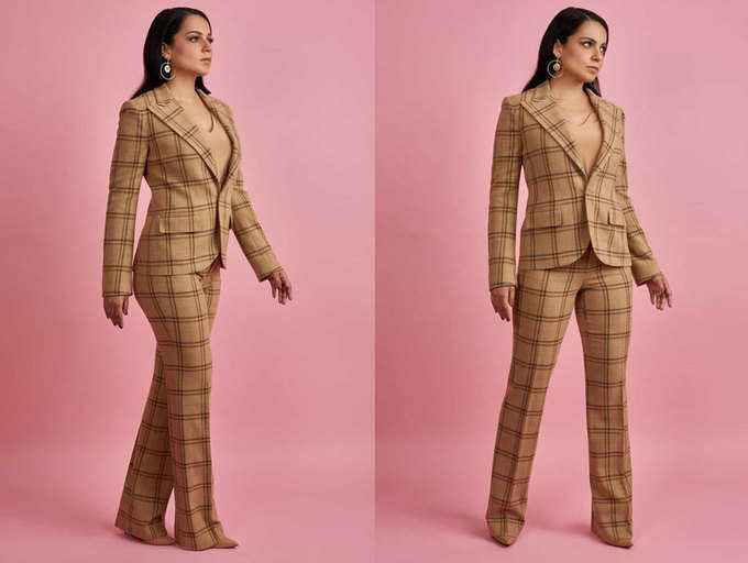 ​Kangana Ranaut gives off major boss lady vibes in a checked suit for ‘Panga’ promotions