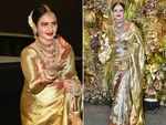 Rekha radiates in golden saree