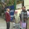 BJP's Ram Madhav arrives at a polling station in Jhandewalan area in Karol Bagh.