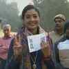 Congress candidate from the Chandni Chowk assembly constituency, Alka Lamba casts her vote. (ANI)