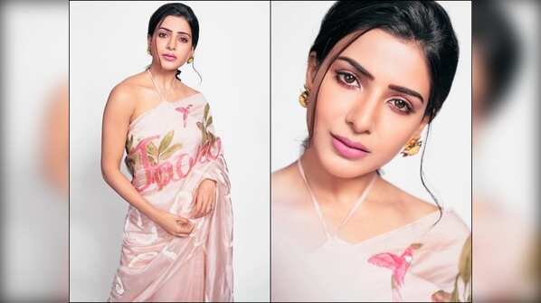 Samantha is a photographer’s delight in a customised hand-painted silk organza saree
