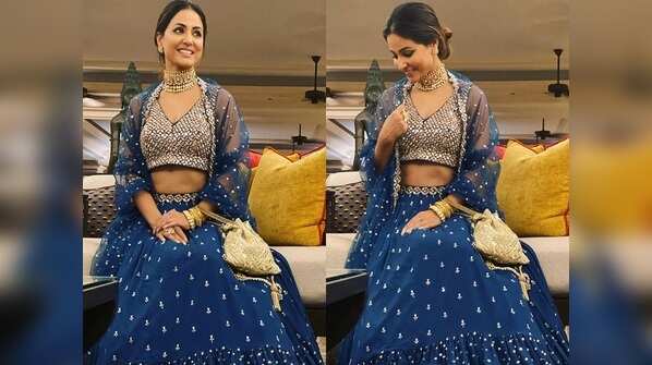 Hina Khan dolls up in ethnic blue for a friend's wedding in Goa