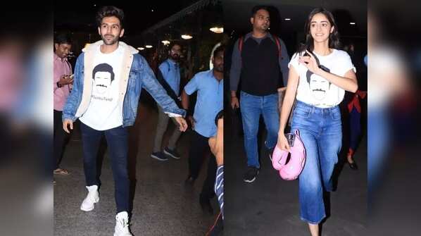 Kartik Aaryan and Ananya Panday papped wearing 'Chintu Tyagi' dace t-shirt