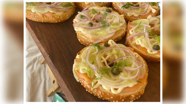 Cream cheese with smoked salmon bagels