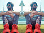 Red and sunbaked-orange sneakers
