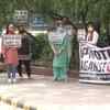 Members of 'Voice of North East' protest against China at Teen Murti Chowk.