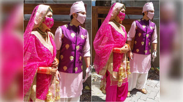 Lockdown wedding look of Manish and Sangeita