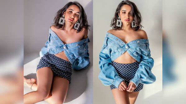 She looks gorgeous in long sleeve denim wear