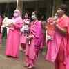 Karnataka: A group of ASHA workers linked to All-India United Trade Union Centre stage a demonstration in Bengaluru, demanding PPE kits and Rs 12,000 monthly salary