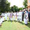 Rajasthan governor Kalraj Mishra interacts with Congress MLAs who accompanied CM Gehlot to Raj Bhavan