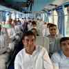 Rajasthan Congress MLAs, supporting Chief Minister Ashok Gehlot, leave from Fairmont Hotel for the airport.