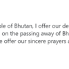Bhutan Prime Minister Lotay Tshering condoles the passing away of former President Pranab Mukherjee.