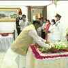 Delhi: Lok Sabha Speaker Om Birla pays last respects to former President Pranab Mukherjee at his residence