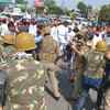 Protest by Samajwadi Party workers in Hathras