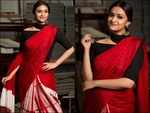 Keerthy exudes unlimited glamour in a black & red saree