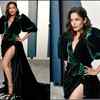 ​Emerald velvet green slit gown