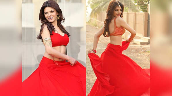 Sherlyn looks ravishing in red lehenga
