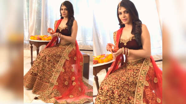 Sherlyn Chopra rocks in designer lehenga