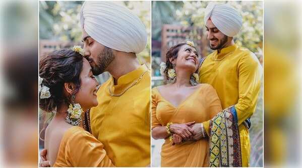 Indian Idol 12 judge Neha Kakkar and fiance Rohanpreet Singh twin in yellow at their Haldi ceremony; see inside pics