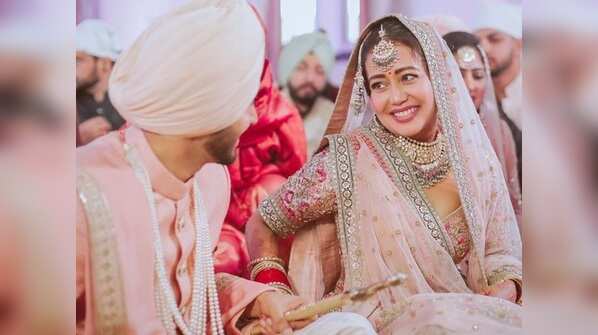 Stealing glances at their day wedding