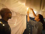 Picnic at night with flashlights and lanterns