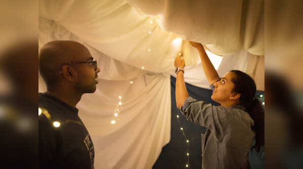 Picnic at night with flashlights and lanterns