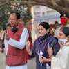 Patna: Bihar BJP President Dr Sanjay Jaiswal and his wife after casting their votes at a booth in Bettiah town
