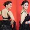 Pirzada exudes hotness in a black lehenga choli with backless blouse