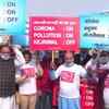 Delhi: BJP stages protest against Delhi govt's handling of Covid-19 and air pollution, slogans demanding CM Arvind Kejriwal's resignation raised. Party leader Vijay Goel also participated.