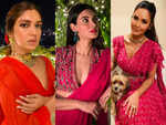 ​Bhumi Pednekar, Diana Penty and Esha Gupta wore red saris by the same designer and we can't decide who looked hotter
