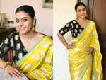 ​Yellow sari with black blouse