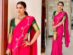 ​Pink sari with green blouse