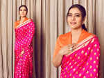 ​Pink sari with orange blouse
