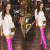 pink thigh high boots outfit