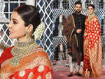 A​nushka Sharma's red sari look