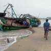 Tamil Nadu: A fishing boat belonging to a fisherman from Thangachidaman in Ramanathapuram district stationed at Pamban washed ashore due to strong winds.
